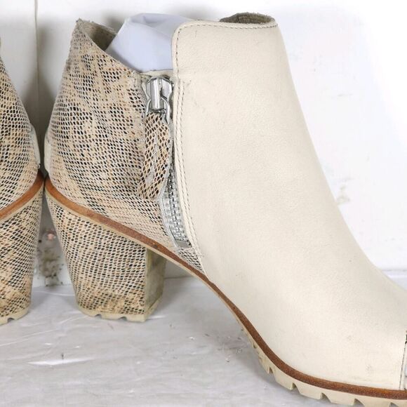 Sorel Women's Nadia US7 Beige Leather Snakeskin Embossed Peep Toe Ankle Booties - Picture 14 of 16